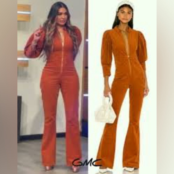 WeWoreWhat Corduroy Puffy Sleeve Flare Leg Jumpsuit Size XS - Picture 13 of 14